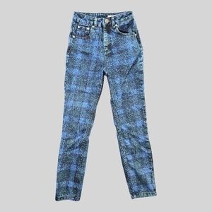 ASOS High Rise Blue Checkered Jeans